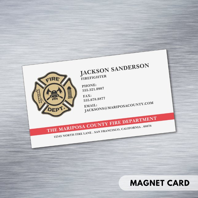 Tarjeta De Visita Magnética Logo del Departamento de Bomberos Personalizado (Personalized Fire Department Firefighter Logo Business Card Magnet)