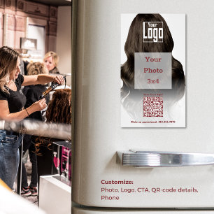 Tarjeta De Visita Magnética Logotipo Hair Stylist con código QR Promocional de