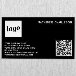 Tarjeta De Visita Magnética Logotipo simple y código QR negro