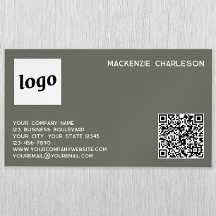 Tarjeta De Visita Magnética Logotipo simple y código QR verde sage