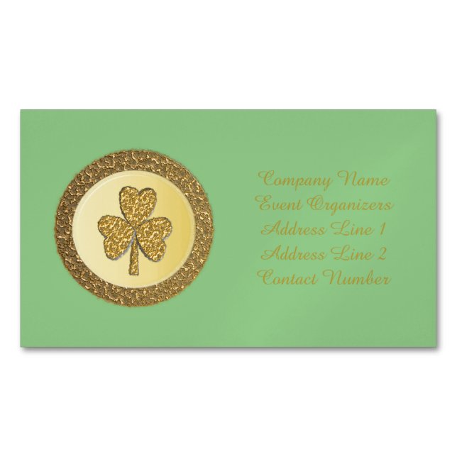 Tarjeta De Visita Magnética Lucky Irish Shamrock Gold Coin Personalizado (Anverso)