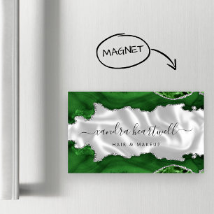 Tarjeta De Visita Magnética Lujo de Agata Verde con Brillo de Plata