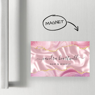 Tarjeta De Visita Magnética Lujo Glitter Dorado Ágata Rosa