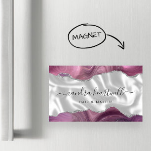 Tarjeta De Visita Magnética Lujo Glitter Plateado Ágata Malva