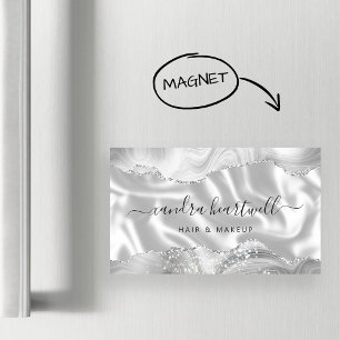 Tarjeta De Visita Magnética Lujo Gris Blanco Agata Plata Brillo