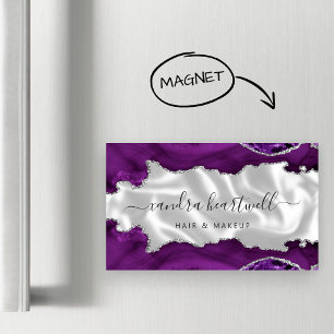 Tarjeta De Visita Magnética Lujo Purpurina Plata Purple Agate