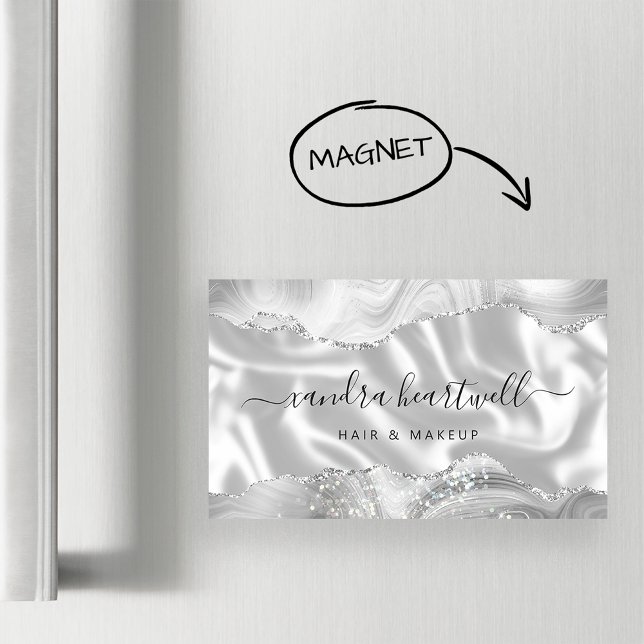 Tarjeta De Visita Magnética Lujo Purpurina plateado de Agate Gris blanco (Subido por el creador)