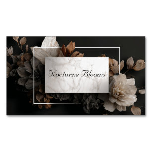 Tarjeta De Visita Magnética Lujoso Bronce Negro Floral Mármol Blanco Moderno