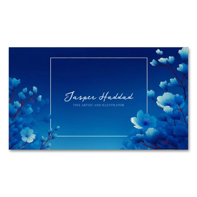 Tarjeta De Visita Magnética Luminous Blue Floral Monochromatic (Anverso)