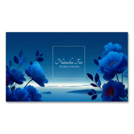 Tarjeta De Visita Magnética Luminous Blue Floral Seascape Monochromatic