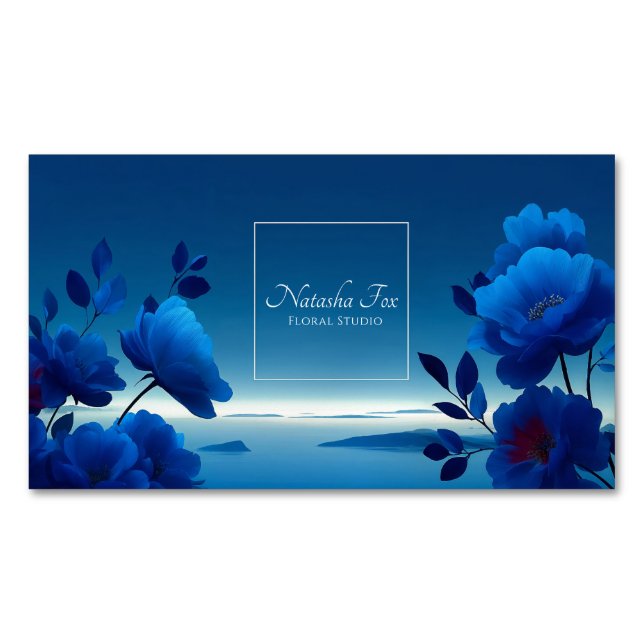 Tarjeta De Visita Magnética Luminous Blue Floral Seascape Monochromatic (Anverso)