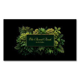 Tarjeta De Visita Magnética Lush Greenery Black Gold Frame Botanical