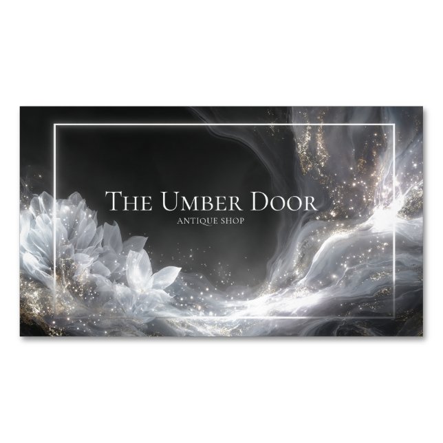 Tarjeta De Visita Magnética Luxurious Black Gold White Fluid Art Lotus (Anverso)