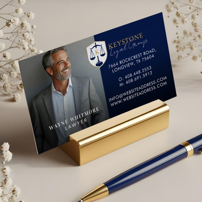 Tarjeta De Visita Magnética Luxury Navy Gold Law Firm Lawyer Photo Monogram (Luxury Navy Gold Law Firm Lawyer Photo Monogram Business Card Magnet)