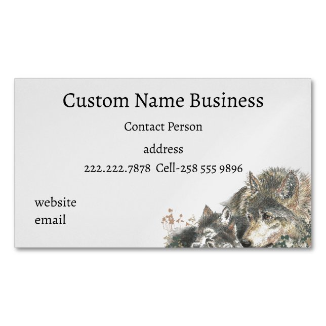 Tarjeta De Visita Magnética Madre acuarela o lobo padre con cachorros (Anverso)