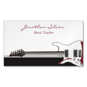 Tarjeta De Visita Magnética Maestra de Música de Piano y Guitarra en Blanco y 
