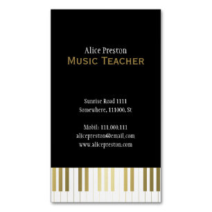 Tarjeta De Visita Magnética Maestra de Música   Elegante Piano de Oro Negro