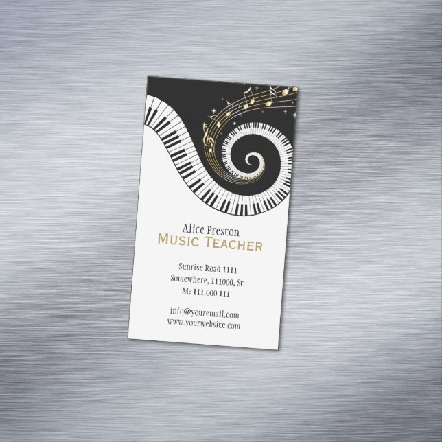 Tarjeta De Visita Magnética Maestría de Música | Elegante Piano Blanco De Aluc (In Situ)