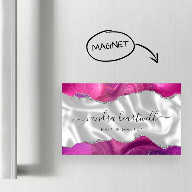 Tarjeta De Visita Magnética Magenta Agate Silver Purpurina Luxury (Subido por el creador)
