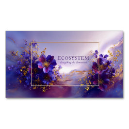 Tarjeta De Visita Magnética Magical Purple Floral Gold Sparkle Abstract