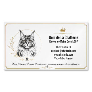Tarjeta De Visita Magnética Maine Coon Chatterie LOOF Personnalisée Moderne
