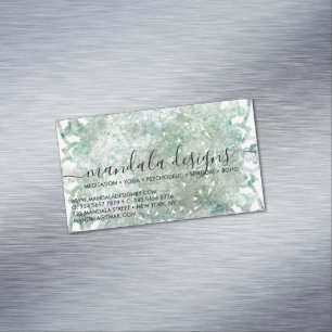 Tarjeta De Visita Magnética Mandala Floral Script Verde