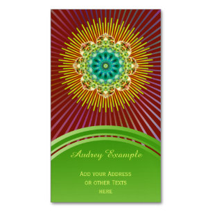 Tarjeta De Visita Magnética Mandala Lotus amarillo verde + tu trasero. e ideas
