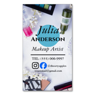 Tarjeta De Visita Magnética Maquillaje verde azulado Artista MUA foto pequeña