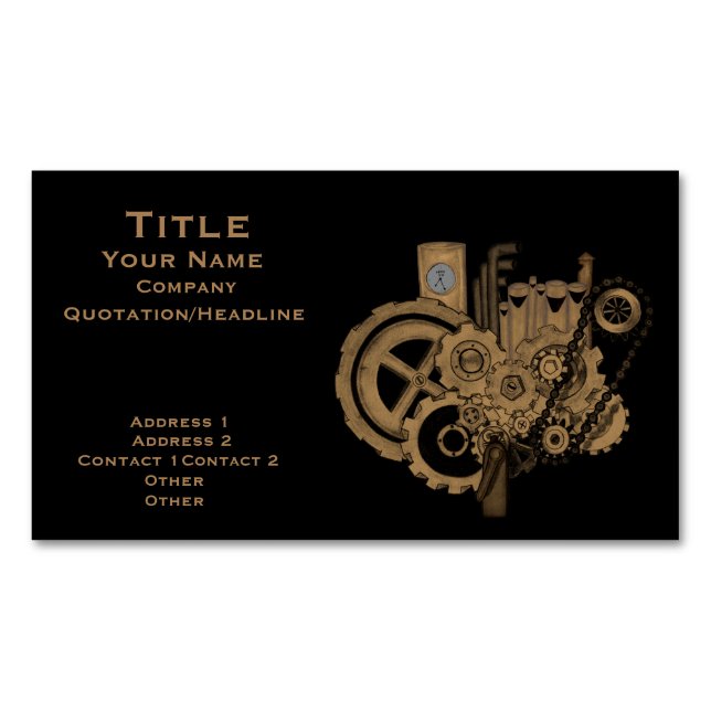 Tarjeta De Visita Magnética Maquinaria Steampunk (Brassy) (Anverso)