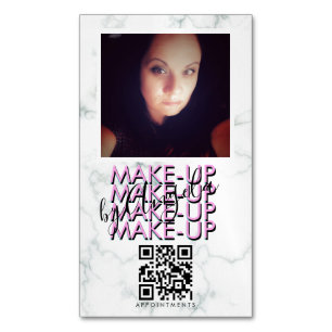Tarjeta De Visita Magnética Marble Makeup Salon QR Code Photo