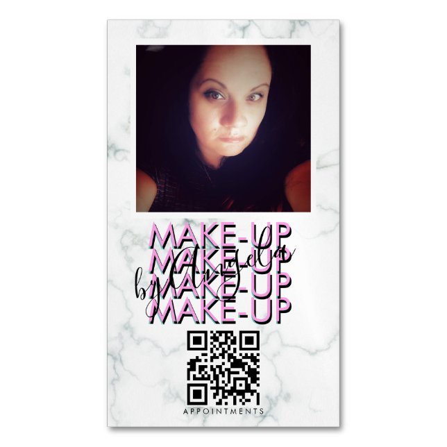 Tarjeta De Visita Magnética Marble Makeup Salon QR Code Photo (Frente vertical)