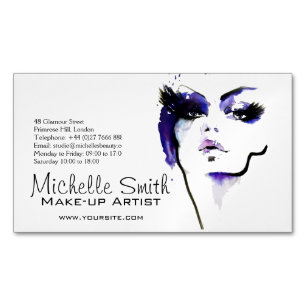 Tarjeta De Visita Magnética Marca de artista de maquillaje de color morado
