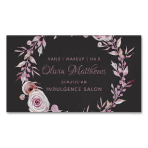 Tarjeta De Visita Magnética Marco de corona floral malva elegante femenino