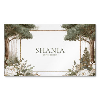 Tarjeta De Visita Magnética Marco de Purpurana Blanca de Bosque Elegante con B