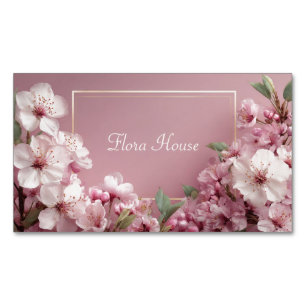 Tarjeta De Visita Magnética Marco Dorado Flor de Cerezo Rosa Polvoriento