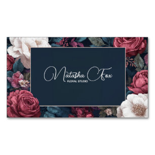 Tarjeta De Visita Magnética Marco Dorado Floral Rosa Moody Gótico Romance Oscu