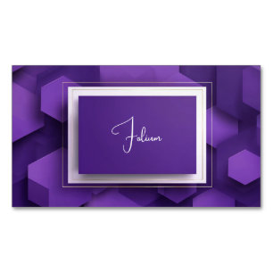 Tarjeta De Visita Magnética Marco Dorado Geométrico de Hexágono Violeta Modern