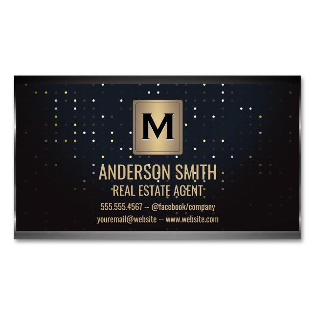 Tarjeta De Visita Magnética Marco metálico oscuro | Fondo Dotado De Lujo (Anverso)