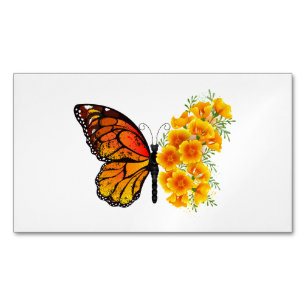 Tarjeta De Visita Magnética Mariposa Flor con Amapola de California Amarilla