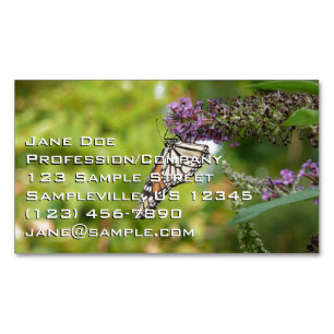 Tarjeta De Visita Magnética Mariposa Monarca en Arbusto de Mariposas Morado