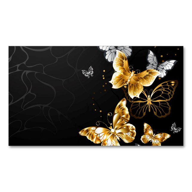 Tarjeta De Visita Magnética Mariposas doradas y blancas (Anverso)