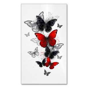 Tarjeta De Visita Magnética Mariposas Morpho voladoras negras y rojas
