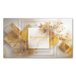 Tarjeta De Visita Magnética Mármol Dorado Follaje Geométrico Abstracto