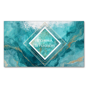 Tarjeta De Visita Magnética Mármol Líquido de Ola Oceánica Elegante Verde Azul