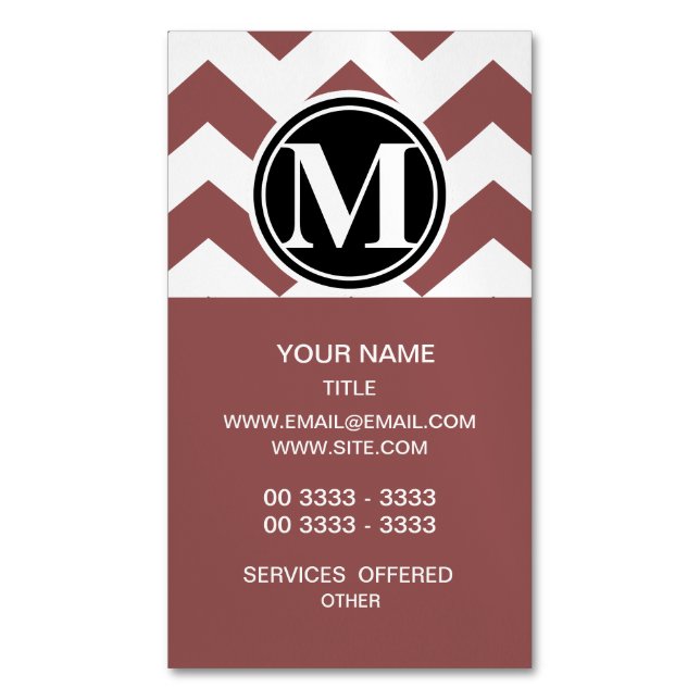 Tarjeta De Visita Magnética Marsala Chevron Monogrammed (Frente vertical)