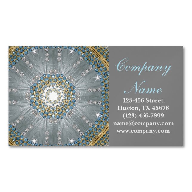 Tarjeta De Visita Magnética masajista boho terapeuta Yoga mandala azul plata (Anverso)