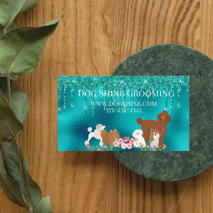 Tarjeta De Visita Magnética Mascota de Dog Grooming sentado Purpurina Robin az