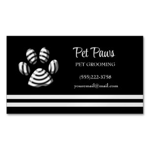 Tarjeta De Visita Magnética Mascota de pastas de perro a rayas negras servicio