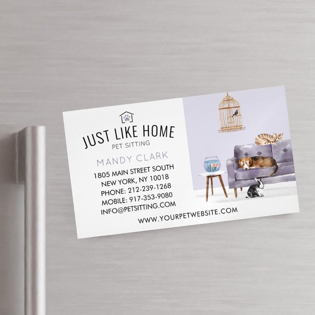 Tarjeta De Visita Magnética Mascota Hogar Sentado Acuarela Acogedor sofá Mauve (Subido por el creador)