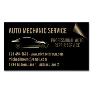 Tarjeta De Visita Magnética Mecánico de automóviles Reparación automotriz oro